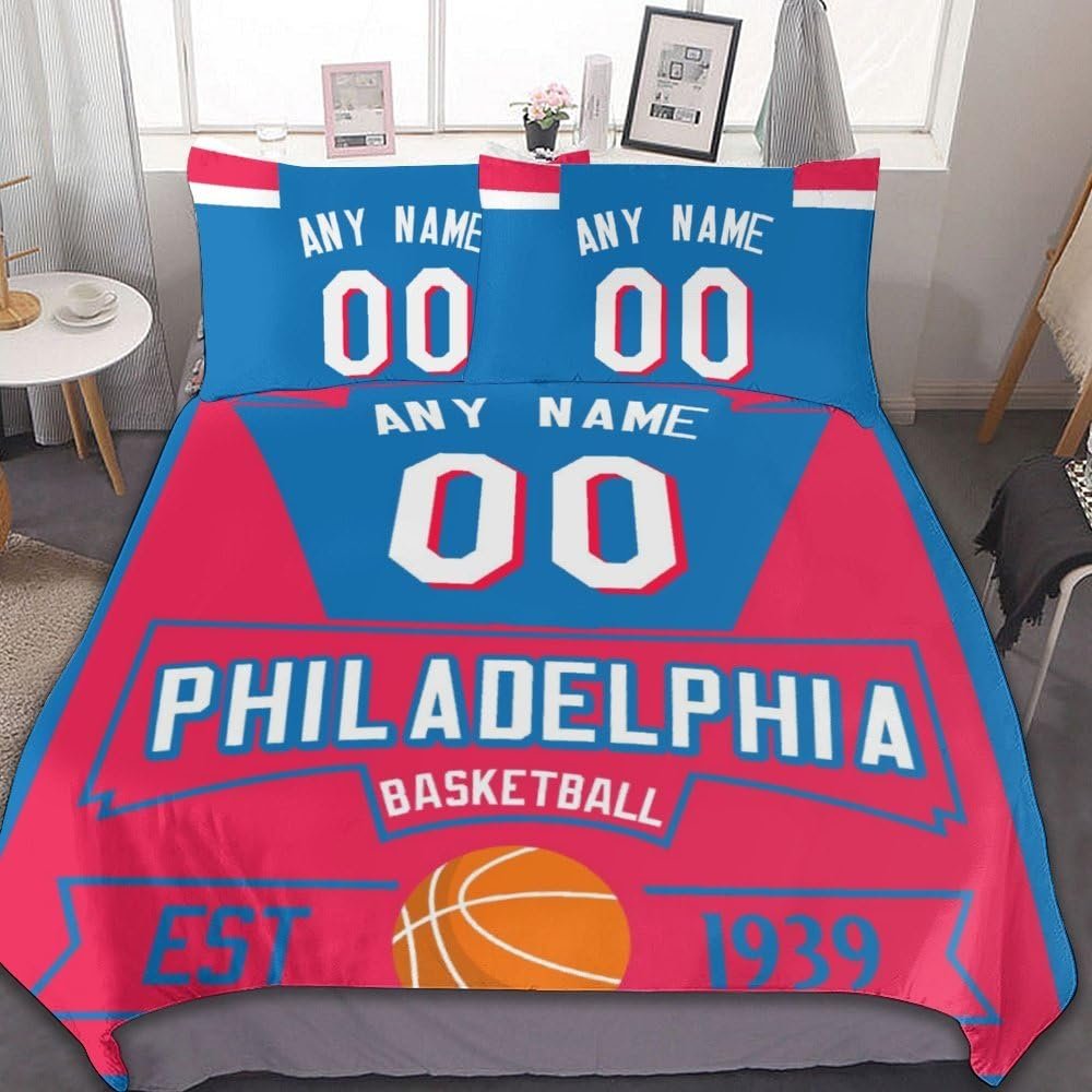 Custom Basketball Comforter Set,3 Piece(1 Comforter+2 Pillowcase)Comforter Set,Quilt Bedding Set for Basketball Fans,Personalized Name Number,Soft and Lightweight,Sports Basketball Bedroom Decor
