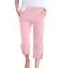 Linen Capri Pants for Women Casual Loose Wide Leg Trousers with Pockets Summer Drawstring High Waisted Cropped Pants Linen Pants Women Petite Wide Leg Capri Pants Straight Leg Yoga Pants view 1