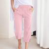 Linen Capri Pants for Women Casual Loose Wide Leg Trousers with Pockets Summer Drawstring High Waisted Cropped Pants Linen Pants Women Petite Wide Leg Capri Pants Straight Leg Yoga Pants view 2