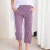 Linen Capris for Women Casual Loose Wide Leg Capris with Pockets Summer Elastic High Waisted Cropped Pants Linen Pants for Women 2024 Wide Leg Trouser Pants Straight Leg Yoga Pants view 2