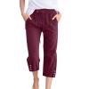 Linen Capris for Women Casual Loose Wide Leg Capris with Pockets Summer Elastic High Waisted Cropped Pants Linen Pants Women Petite Wide Leg Capri Pants Straight Leg Yoga Pants view 1