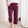 Linen Capris for Women Casual Loose Wide Leg Capris with Pockets Summer Elastic High Waisted Cropped Pants Linen Pants Women Petite Wide Leg Capri Pants Straight Leg Yoga Pants view 2