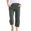 Linen Capris for Women Casual Loose Wide Leg Trousers with Pockets Summer Drawstring High Waisted Cropped Pants Linen Pants Women Petite Wide Leg Trouser Pants Straight Leg Yoga Pants view 1