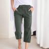Linen Capris for Women Casual Loose Wide Leg Trousers with Pockets Summer Drawstring High Waisted Cropped Pants Linen Pants Women Petite Wide Leg Trouser Pants Straight Leg Yoga Pants view 2
