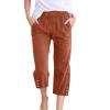 Linen Capri Pants for Women Casual Loose Wide Leg Capris with Pockets Summer Elastic High Waisted Cropped Pants Linen Pants Women Petite Wide Leg Trouser Pants Straight Leg Yoga Pants view 1