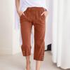 Linen Capri Pants for Women Casual Loose Wide Leg Capris with Pockets Summer Elastic High Waisted Cropped Pants Linen Pants Women Petite Wide Leg Trouser Pants Straight Leg Yoga Pants view 2