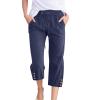 Linen Capris for Women Casual Loose Wide Leg Capris with Pockets Summer Elastic High Waisted Cropped Pants Linen Pants Women Petite Wide Leg Capri Pants Womens Capri Yoga Pants view 1