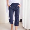 Linen Capris for Women Casual Loose Wide Leg Capris with Pockets Summer Elastic High Waisted Cropped Pants Linen Pants Women Petite Wide Leg Capri Pants Womens Capri Yoga Pants view 2