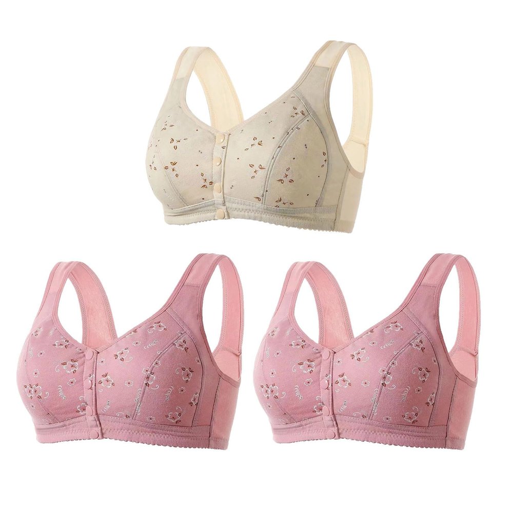 Lmdudan 3Pack Front Button Bra Women Full Coverage Bralettes Underwear Everyday Sports Bras Breathable Comfort Wireless Bras
