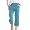 Linen Capri Pants for Women Casual Loose Wide Leg Trousers with Pockets Summer Elastic High Waisted Cropped Pants Linen Pants Women Petite Wide Leg Trouser Pants Straight Leg Yoga Pants view 1
