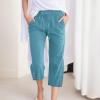 Linen Capri Pants for Women Casual Loose Wide Leg Trousers with Pockets Summer Elastic High Waisted Cropped Pants Linen Pants Women Petite Wide Leg Trouser Pants Straight Leg Yoga Pants view 2