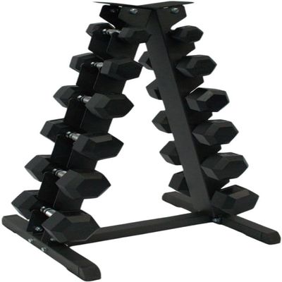 Gronk Fitness A-Frame Dumbbell Rack | 6-Tier Vertical A-Frame Weight Rack | Includes 5-30lb Rubber Hex Dumbbells