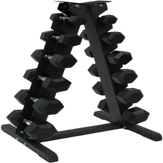 Gronk Fitness A-Frame Dumbbell Rack | 6-Tier Vertical A-Frame Weight Rack | Includes 5-30lb Rubber Hex Dumbbells