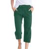 Linen Capri Pants for Women Casual Loose Wide Leg Trousers with Pockets Summer Elastic High Waisted Cropped Pants Linen Pants Women Petite Wide Leg Capri Pants Straight Leg Yoga Pants view 1