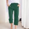 Linen Capri Pants for Women Casual Loose Wide Leg Trousers with Pockets Summer Elastic High Waisted Cropped Pants Linen Pants Women Petite Wide Leg Capri Pants Straight Leg Yoga Pants view 2