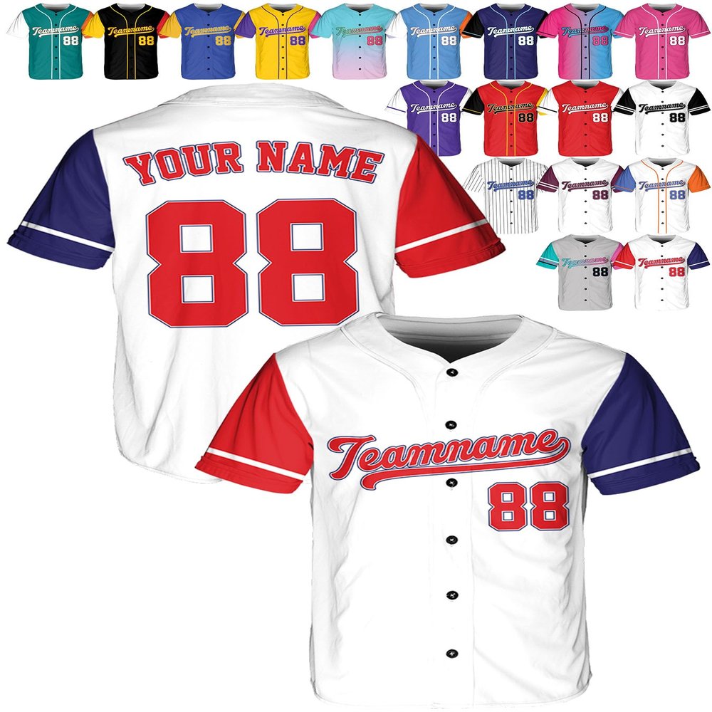 Custom Baseball Jerseys - Personalized Softball Shirts for Men, Women, Boys, and Girls - Customized Team Uniforms for Sports Fans, Teams, Events, Gifts - Add Your Name, Number, Logo White/Red/Navy