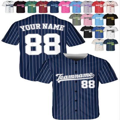 Custom Stripe Baseball Jerseys - Personalized Pinstripe Softball Shirts for Men, Women, Boys, and Girls - Customized Team Uniforms for Sports Fans, Teams, Events, Gifts - Add Your Name, Number, Logo