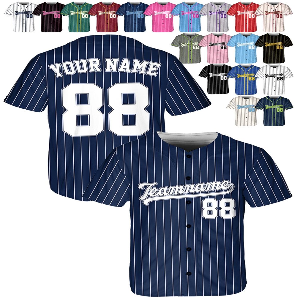 Custom Stripe Baseball Jerseys - Personalized Pinstripe Softball Shirts for Men, Women, Boys, and Girls - Customized Team Uniforms for Sports Fans, Teams, Events, Gifts - Add Your Name, Number, Logo