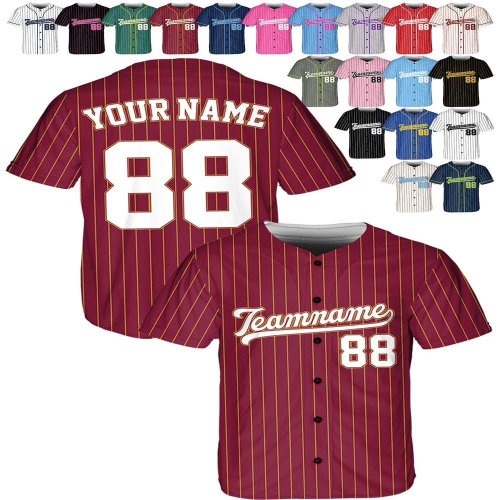 Custom Stripe Baseball Jerseys - Personalized Pinstripe Softball Shirts for Men, Women, Boys, and Girls - Customized Team Uniforms for Sports Fans, Teams, Events, Gifts - Add Your Name, Number, Logo