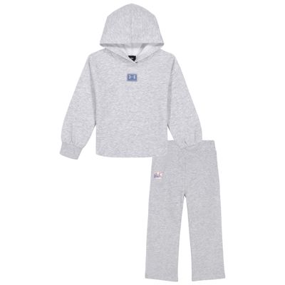 Under Armour Girls' 2-piece Fleece Sweatshirt and Sweatpants Set, Soft & Comfortable, Mod Gray Rival, 6X
