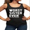 X-Large Black Women Fitted Worst Sister Ever Just Kidding I'm Awesome Funny Sleeveless Tank Top T-Shirt view 2