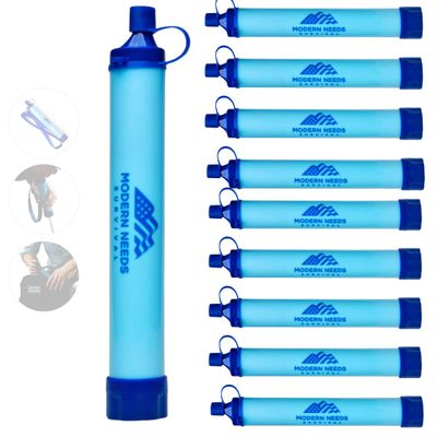 MODERN NEEDS Ready Filter Personal Water Filter Straw | Backpacking Water Filter for Hiking & Camping | Portable Water Purifier Camping | Emergency Survival Gear & Camping Survival Kit | 10 Pack