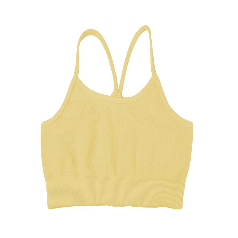 Kurve Girls' Underwear Crop Training Bra, Seamless Racerback Crop Top, UV Protective Fabric UPF 50+ (Made with Love in The USA), Pale Yellow, Medium/Large (Ages 9-14)