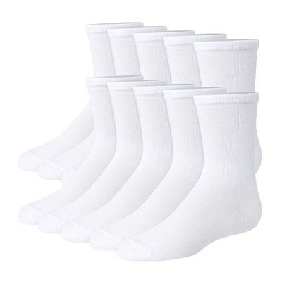 Hanes Girls' Uniform Crew Socks, Plain White Crew Socks, Knit Crew Socks for Girls, 10-Pairs