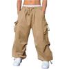 WZIKAI Men's Baggy Cargo Pants Casual Parachute Cargo Pants Loose Fit Hip Hop Harem Pants with Pockets Khaki XXL view 2