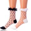 Miaband Ruffle See Through Socks Dot Lace Sheer Socks Tulle Cool Mesh Ankle Sock for Women 2 Pairs (US, Alpha, One Size, Regular, Regular, Ruffle) view 1