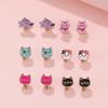 ChungLong0593 6 Pairs Cute Animal Cat Dinosaur Clip on Earrings Lovely Pet Non Pierced Enamel Earrings for Women Christmas Birthday Gift-cat view 2