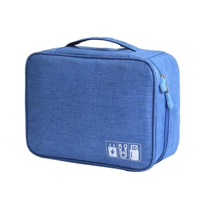 ACKNVHRO Bag Organizer For Electronics Cable Storage Bag Portable USB Data Line Charger Plug Storage Bag Travel Cable Organizer (Color : Blue, Size : 2Layer(28x9x21cm))