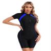 Hedmy Women Zipper Rash Guard Swimsuit Sun Protection Surfing Boyleg One Piece Sport Swimwear Bathing Suits Blue&Black A Large view 1