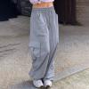 Parachute Cargo Wide Leg Pants Women Drawstring High Elastic Waisted Trousers Hiking Jogger Y2k Sweatpants with Pockets view 2