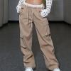 Womens High Elastic Waisted Cargo Pants Drawstring Wide Leg Pants Trendy Loose Joggers Sweatpants with Multiple Pockets view 2