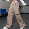 Womens High Elastic Waisted Cargo Pants Drawstring Wide Leg Pants Trendy Loose Joggers Sweatpants with Multiple Pockets view 4