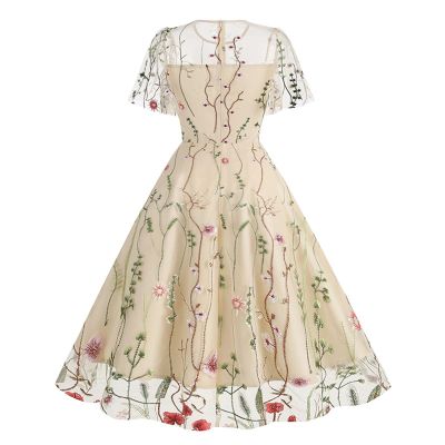 Mini Dress for Women Floral Embroidered Long Sleeve Bodycon Party Dress Sexy Mesh Sheer Fitted Evening Dresses