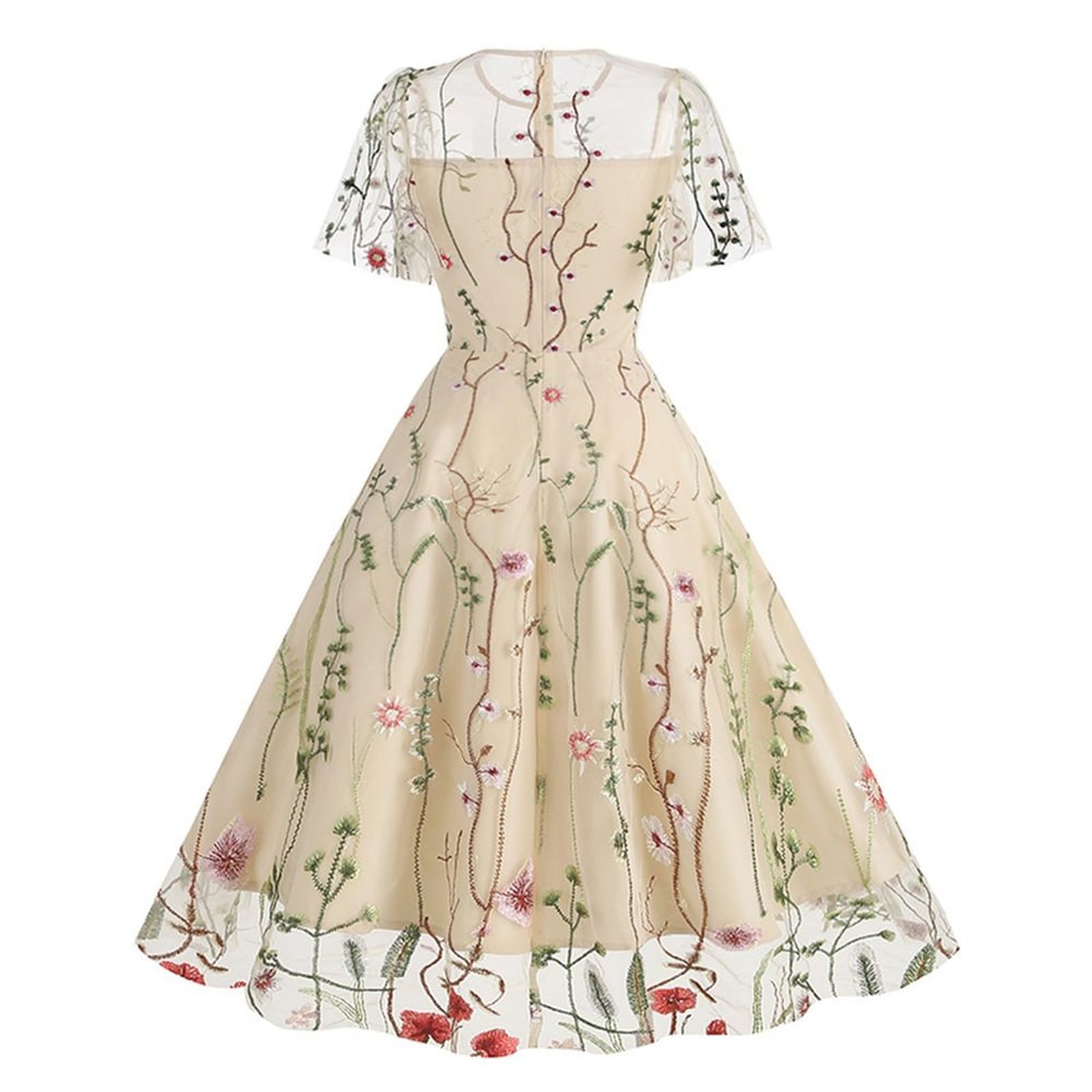 Mini Dress for Women Floral Embroidered Long Sleeve Bodycon Party Dress Sexy Mesh Sheer Fitted Evening Dresses
