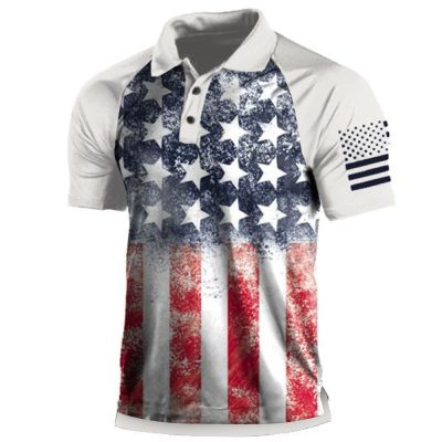 NineFit Basics Mens 4th of July Shirts Big and Tall Plus Size Tee Button Down Shirts Camisas American Flag Patriotic Tshirts Fourth of July Golf Shirts for Men Bowling Shirts for Men Funny White 3X-Large