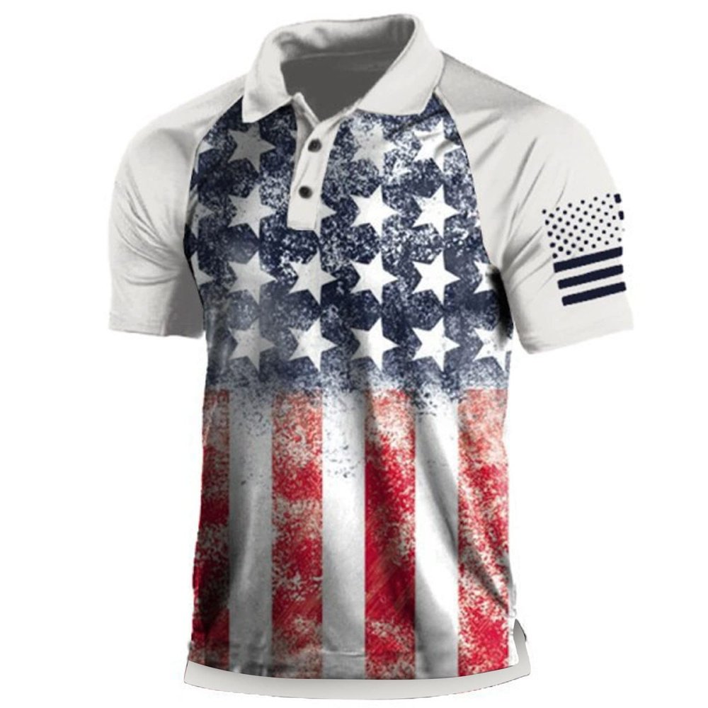NineFit Basics Mens 4th of July Shirts Big and Tall Plus Size Tee Button Down Shirts Camisas American Flag Patriotic Tshirts Fourth of July Golf Shirts for Men Bowling Shirts for Men Funny White 3X-Large