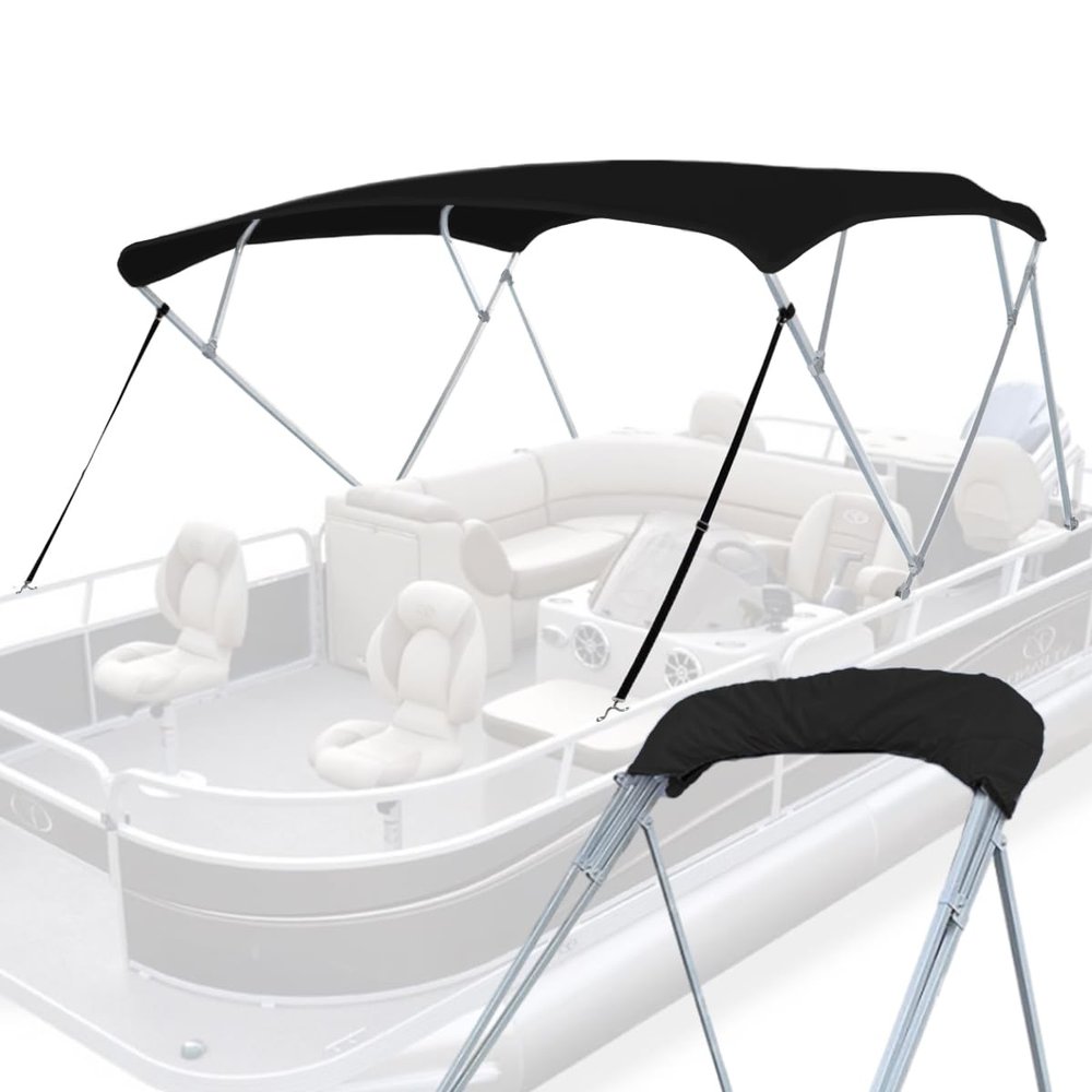 Seapisode 4 Bow Bimini Tops for Boat, 600D Fade and Crack Resistant Bimini Top Cover, Matte Square Support Poles, Black 8'L 54" H 4 Bow 8'L 54" H 85"-90" W