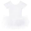 Bezioner Girls Cotton Ballet Dance Dress Cute Tutu Skirted Leotard Short Sleeve White 100 view 4