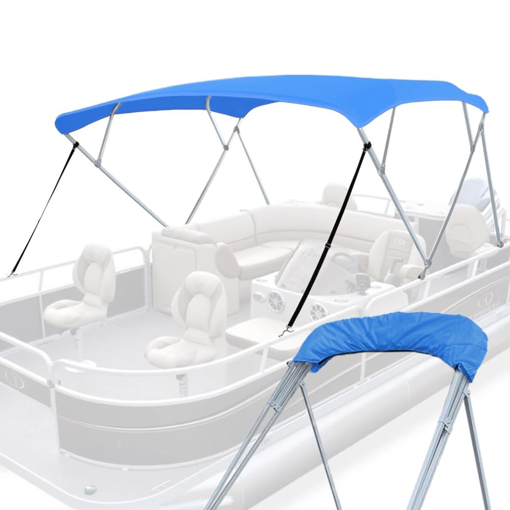 Seapisode 4 Bow Bimini Tops for Boat, 600D Fade and Crack Resistant Bimini Top Cover, Matte Square Support Poles, Blue 8'L 54" H 4 Bow 8'L 54" H 97"-103" W
