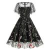 Mini Dress for Women Floral Embroidered Long Sleeve Bodycon Party Dress Sexy Mesh Sheer Fitted Evening Dresses view 1