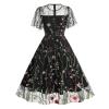 Mini Dress for Women Floral Embroidered Long Sleeve Bodycon Party Dress Sexy Mesh Sheer Fitted Evening Dresses view 2