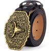 BISON DENIM Men's Western Cowboy Belt with Big Printed Engraved Buckle Strap Adjustable view 1