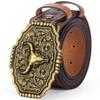 BISON DENIM Men's Western Cowboy Belt with Big Printed Engraved Buckle Strap Adjustable view 1