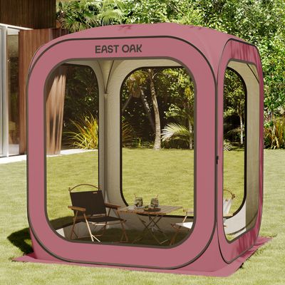 East Oak Screen House Tent Pop-Up, Portable Screen Room Canopy Instant Screen Tent 6 x 6 FT with Carry Bag for Patio, Backyard, Deck & Outdoor Activities, Dark Pink