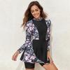 ABOCIW Rash Guard for Women Long Sleeve Swimsuits Floral Print Zipper Bathing Suit Swim Dress UPF 50+ Surfing Swimwear Skirts Black + Pink Medium view 4