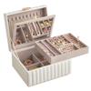 SONGMICS HOME 2-Tier Jewelry Box with Mirror, Jewelry Organizer, Removable Tray, PU Surface with Stitching, Floating Effect, 8.5 x 9.4 x 5.3 Inches, Cloud White, ANAH Collection UJBC182W01 view 1